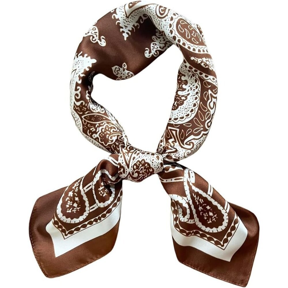 Silk Feel White & Black Edge Satin Square Head Scarf for Women Medium 28 Inch